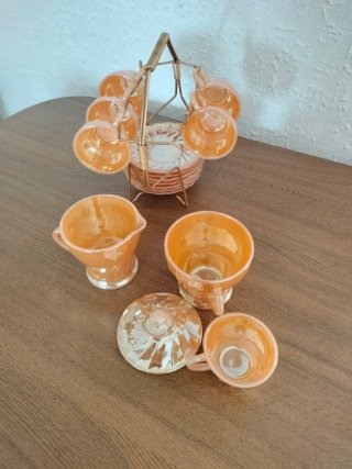 Juego de café vidrio naranja con soporte