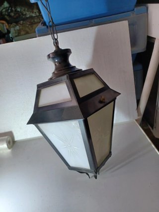 Lámpara de techo farola metal y cristal