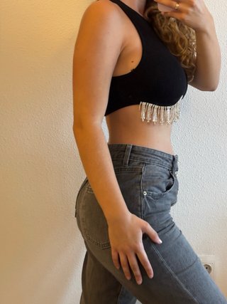 Top Zara negro con pedrería