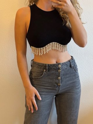 Top Zara negro con pedrería