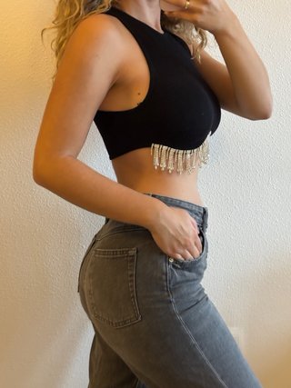 Top Zara negro con pedrería