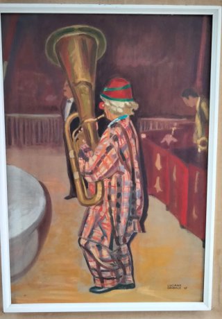Quadro olio su tavola con cornice pagliaccio clown