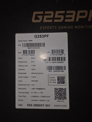 Monitor MSI E-Sports 380Hz G-Sync 1ms