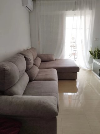 Sofá cheslong tela beige/gris
