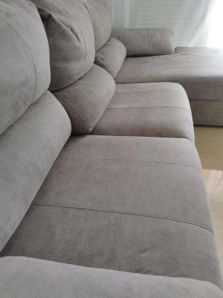 Sofá cheslong tela beige/gris