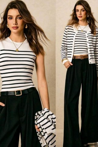 Conjunto Top y Chaqueta Rayas