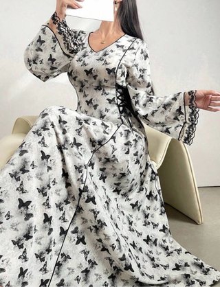 Vestido SHEIN mariposas negro blanco