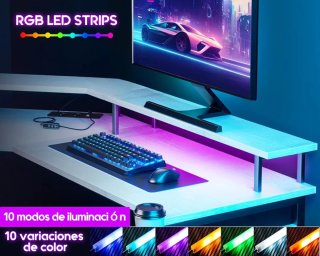 Escritorio Gaming Esquinero LED Blanco