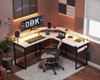 Escritorio Gaming Esquinero LED Blanco