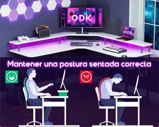 Escritorio Gaming Esquinero LED Blanco