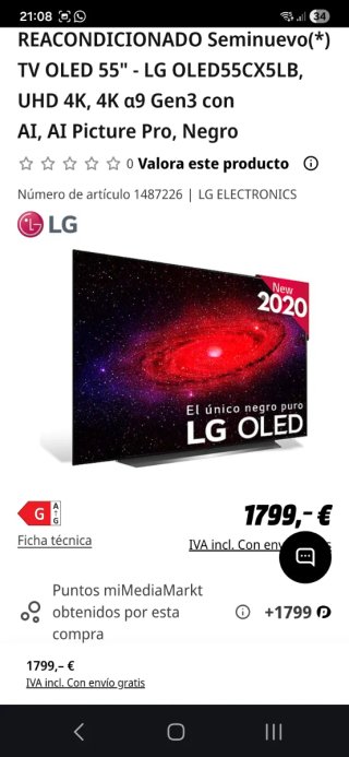 LG OLED 55 CX Smart TV 4K en perfecto estado