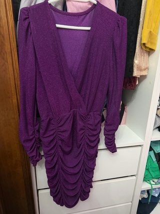 Vestido Morado Brillo Manga Larga
