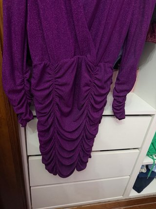 Vestido Morado Brillo Manga Larga