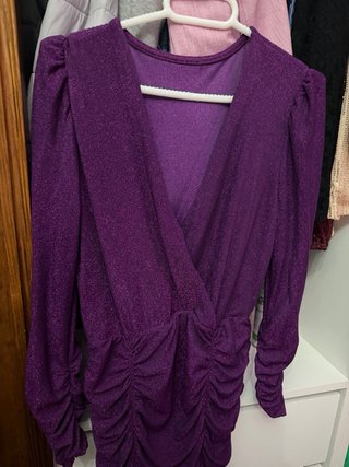Vestido Morado Brillo Manga Larga