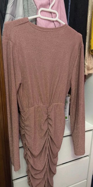 Vestido fiesta dorado y rosa