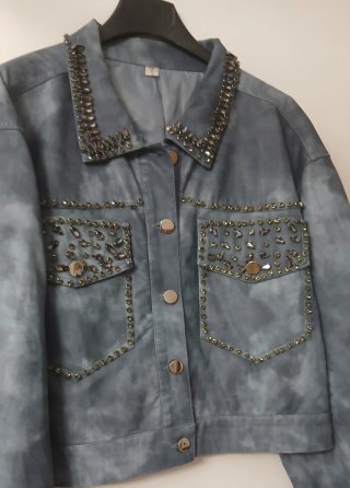 Giacca ecopelle con strass