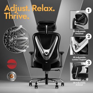 Silla de oficina ergonómica negra y plateada