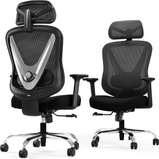 Silla de oficina ergonómica negra y plateada