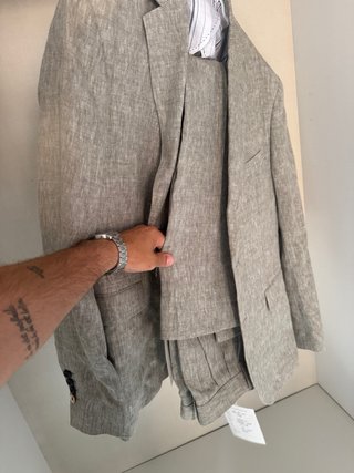 Traje de lino verde caqui 100% lino