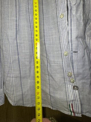 Camicia uomo collo coreano righe lino cotone