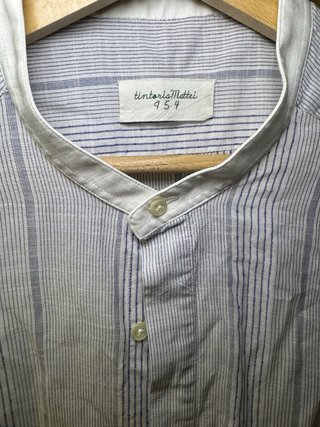 Camicia uomo collo coreano righe lino cotone