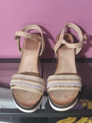 Sandalias cuña mujer T38 beige multicolor