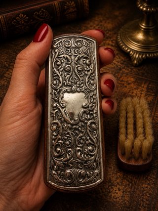 Set 4 spazzole vintage placcate argento da viaggio