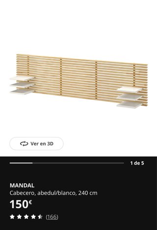 Cabecero Mandal Ikea abedul/blanco 240cm