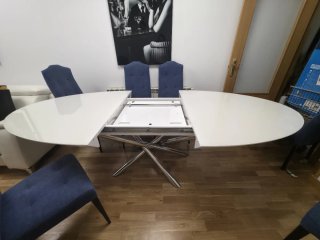 Mesa Comedor Ovalada Blanca + 6 Sillas