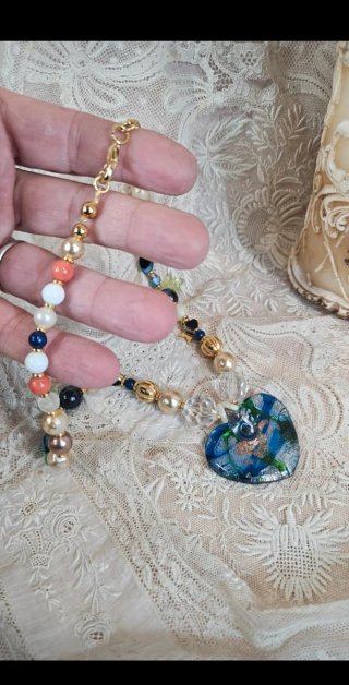 Collar Murano Corazón Azul Multicolor Vintage