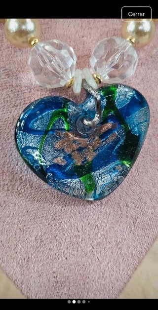 Collar Murano Corazón Azul Multicolor Vintage