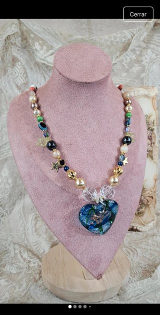 Collar Murano Corazón Azul Multicolor Vintage