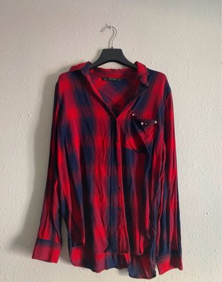Camisa Zara cuadros roja y azules