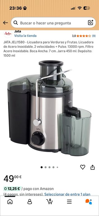 Licuadora Jata Inox 400W Boca Ancha