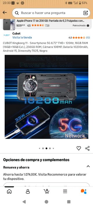 CUBOT Kingkong 11 Smartphone 5G Negro