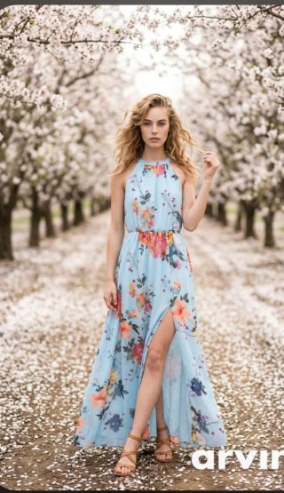 Vestido largo floral azul talla L