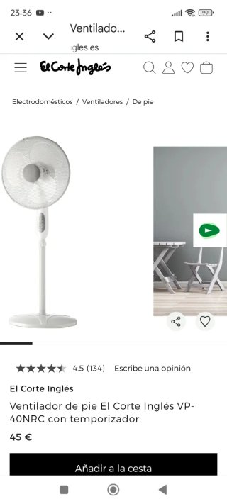 Ventilador de pie El Corte Inglés VP-40NRC