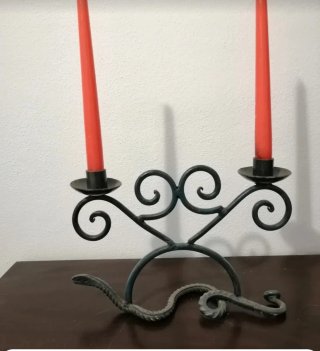 Candelabro ferro forjado verde 2 velas