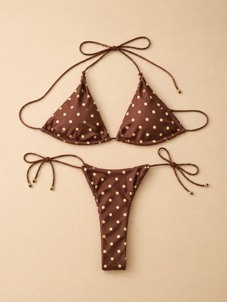 Bikini Shein lunares marrón y beige