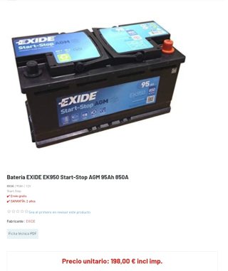 Baterías EXIDE-TUDOR de 95 y 82 Ah. NUEVAS