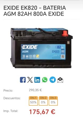 Baterías EXIDE-TUDOR de 95 y 82 Ah. NUEVAS
