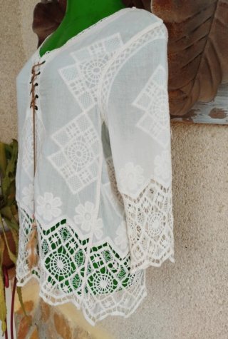 Blusa Boho Rota Crochet Vintage Talla M/L