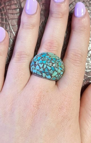 Anillo Vintage Mosaico Turquesa Plata