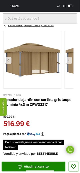 Cenador de jardín gris taupe 4x3m