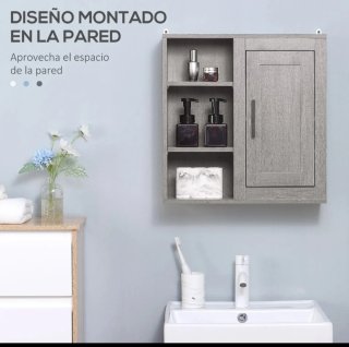 Armario de pared gris con 3 estantes