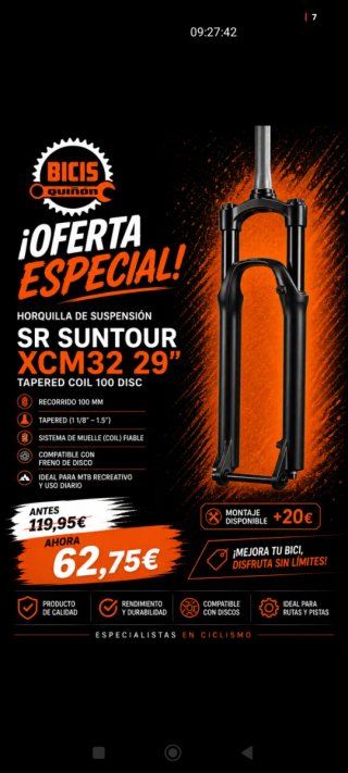 Horquilla SR Suntour XCM32 29 Tapered Coil