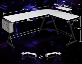 Mesa Gaming L Blanca Fibra Carbono