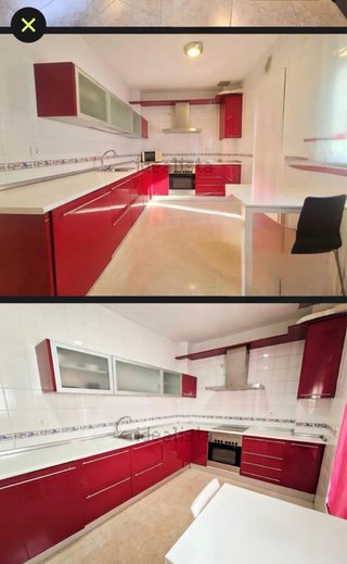 Cocina modular roja y blanca
