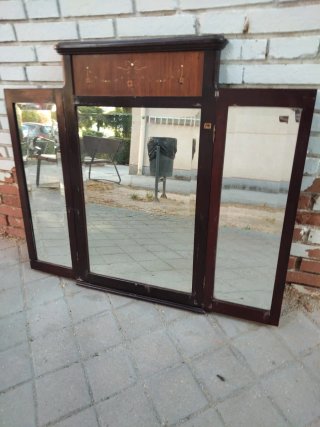 Espejo antiguo libro o tríptico S.XIX madera nogal