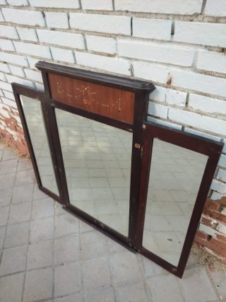Espejo antiguo libro o tríptico S.XIX madera nogal